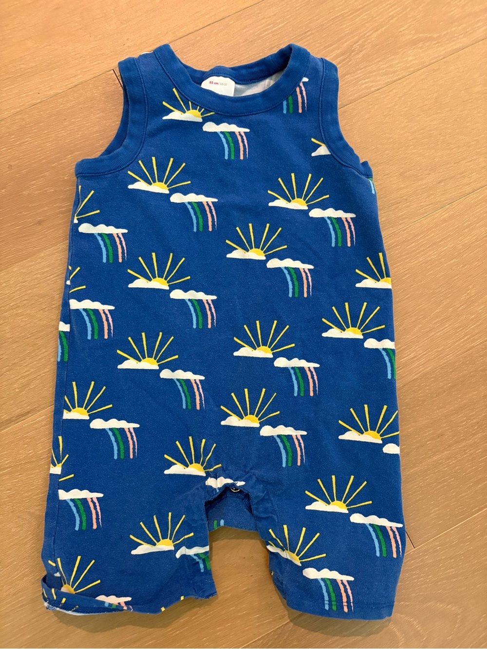 Hannah Andersson Blue Sun & Rainbow Print Kids One-Piece Romper
